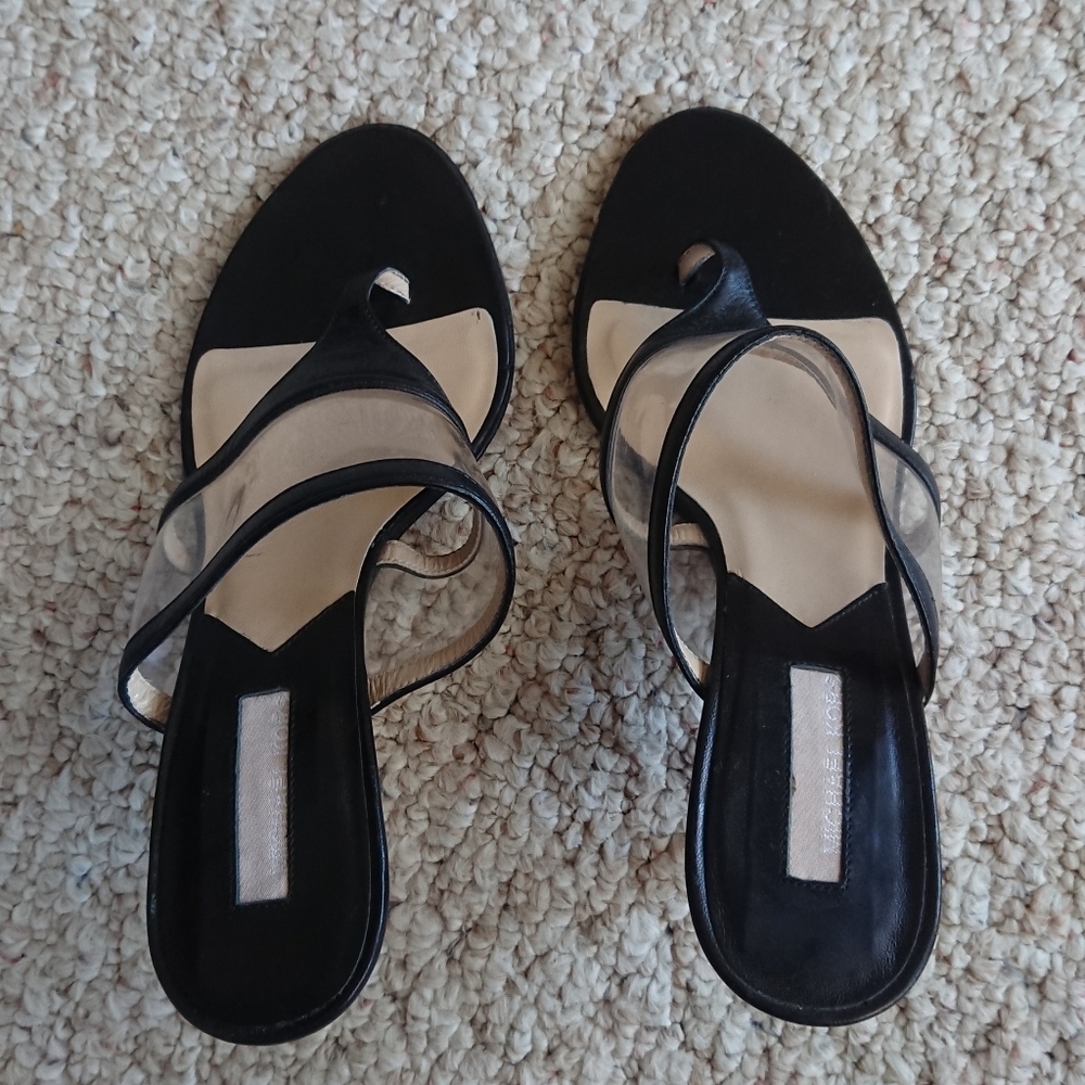 MICHAEL KORS Black Leather thong tantra slide sandals size 5 - Picture 3 of 12